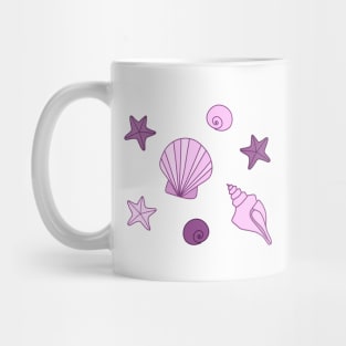 Pink and Purple Cartoon Seashells and Starfish Pattern, made by EndlessEmporium Mug